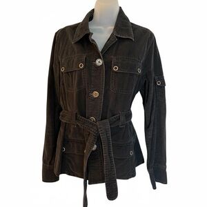 French Cuff Black Utility Belted Jacket